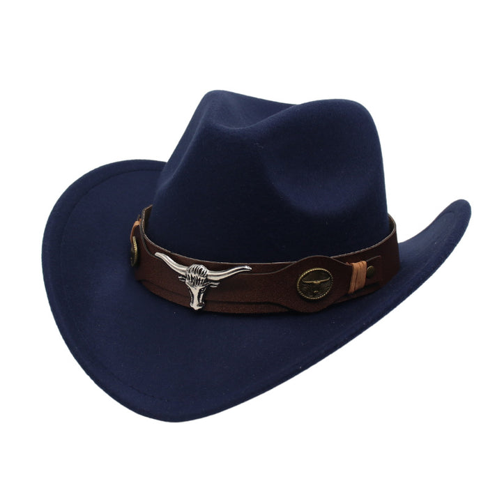 Wholesale Western Cowboy Hat Bull Head Accessories Cotton Felt Hat JDC-FH-HanDi002