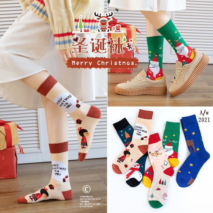 Wholesale socks christmas snowman cartoon tube socks autumn winter MOQ≥3 JDC-SK-JTeng001