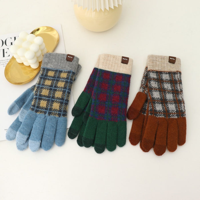 Wholesale Gloves Acrylic Thermal Check Knit Touch Screen JDC-GS-YanD007