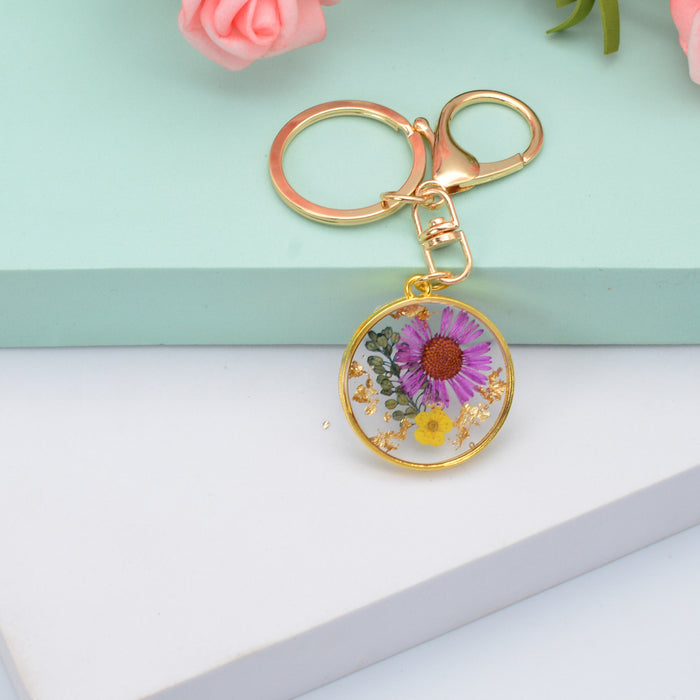 Wholesale Daisy Flower Crystal Epoxy Resin Keychain MOQ≥2 JDC-KC-YiWa003