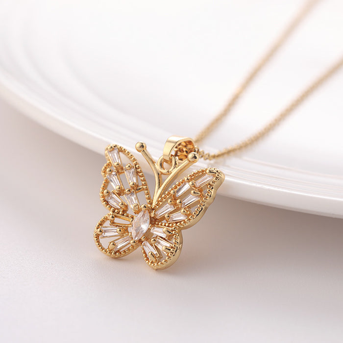 Wholesale Necklaces Titanium Steel Zircon Butterfly MOQ≥2 JDC-NE-ShangY024