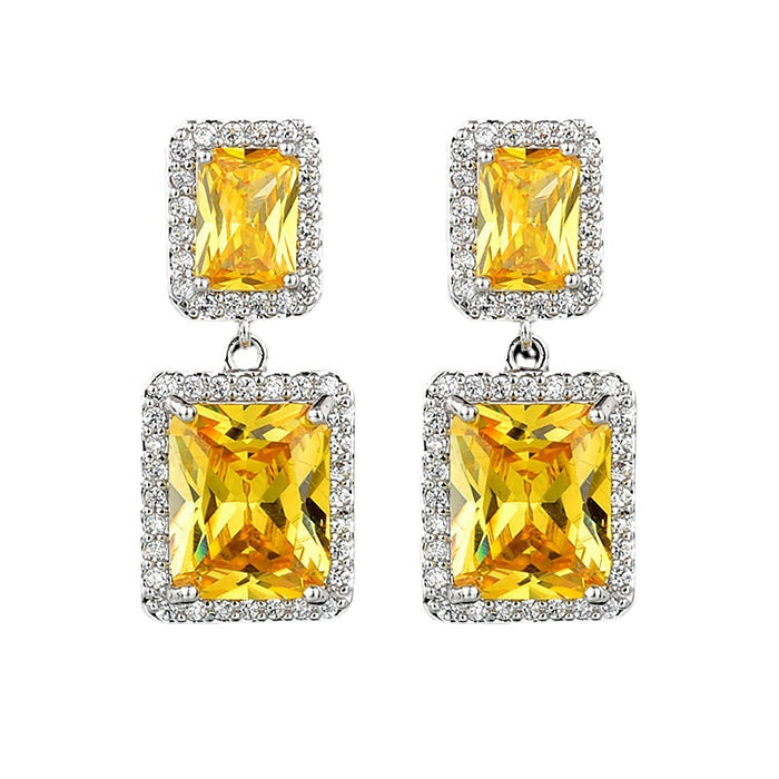 Wholesale Earrings Alloy Artificial Gemstone Yellow Square JDC-ES-JYS024