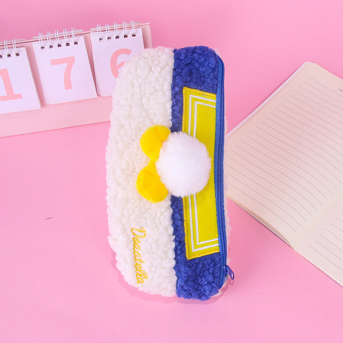 Wholesale pencil case velvet cute pompom coin purse stationery bag girl student stationery pencil bag storage MOQ≥2 JDC-PC-QHJ002