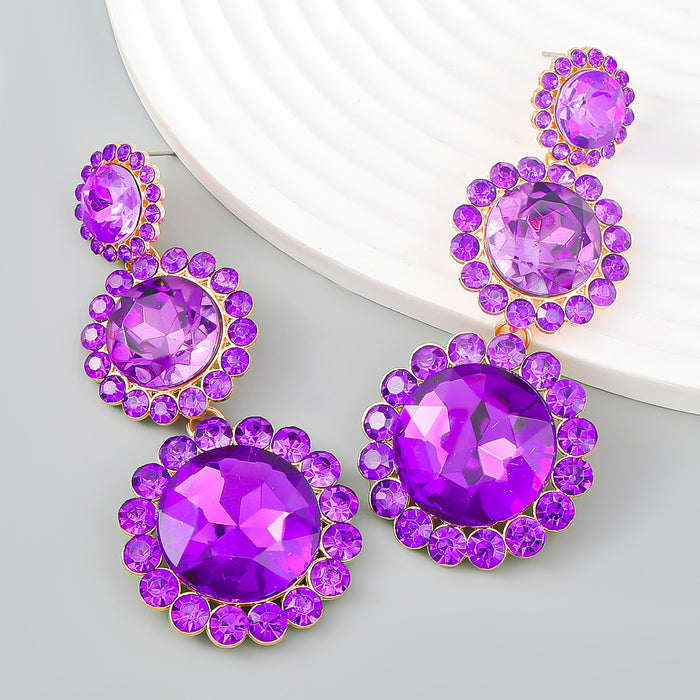 Wholesale Multi Layered Round Diamond Earrings Alloy Glass Diamond JDC-ES-JL1083