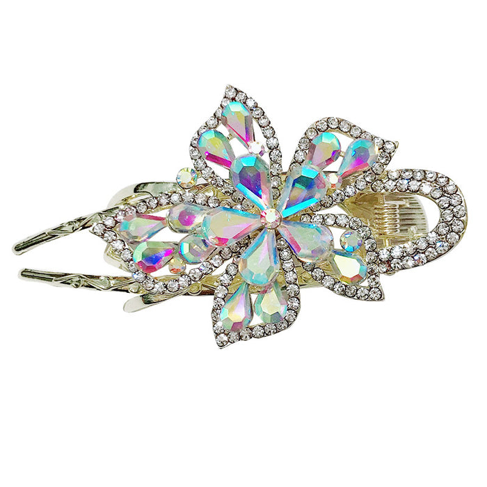 Wholesale Five Petal Flower Three Teeth Hairpin Color Flower Large Grab Clip Rhinestone JDC-HC-Donghui007