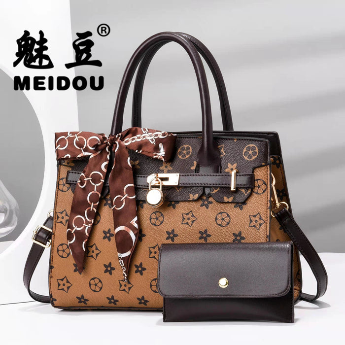 Wholesale Shoulder Bag PU Vintage Print Bow Handbag Diagonal Cross (F) JDC-SD-haim007