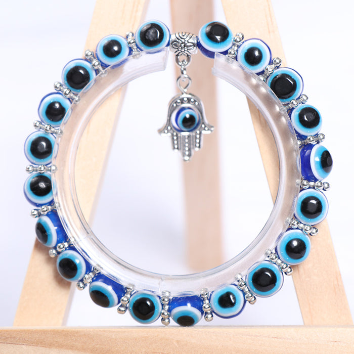 Wholesale Bracelet Vintage Glazed Blue Eyes Palm Pendant Crystal Bracelet MOQ≥2 JDC-BT-HuoM001