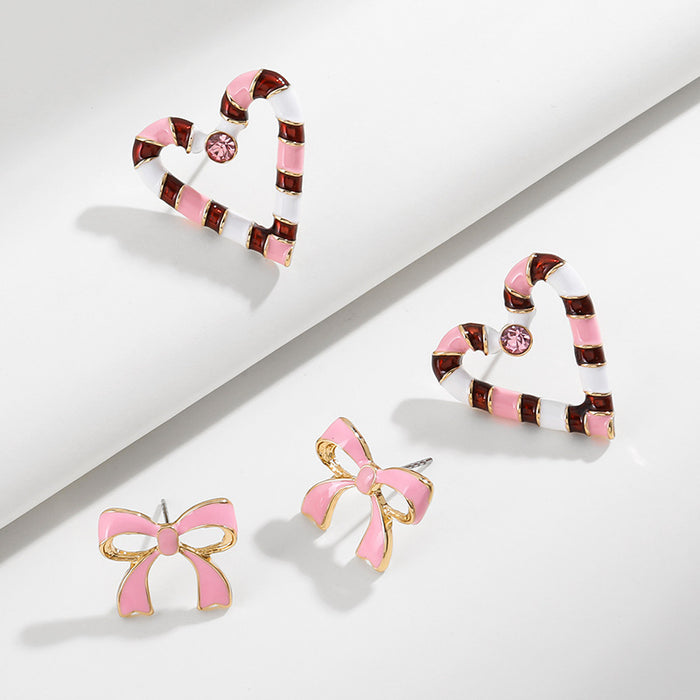 Wholesale Earrings Alloy Heart Bow Drip Oil JDC-ES-KenJ016