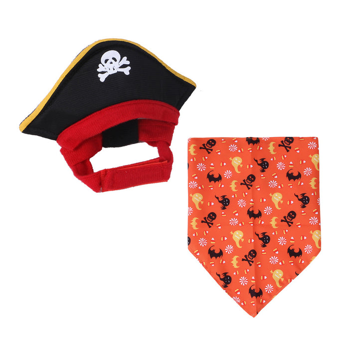 Wholesale Pet Decorations Polyester Halloween Pirate Hat Triangle Set MOQ≥2 JDC-PD-Miaodi003