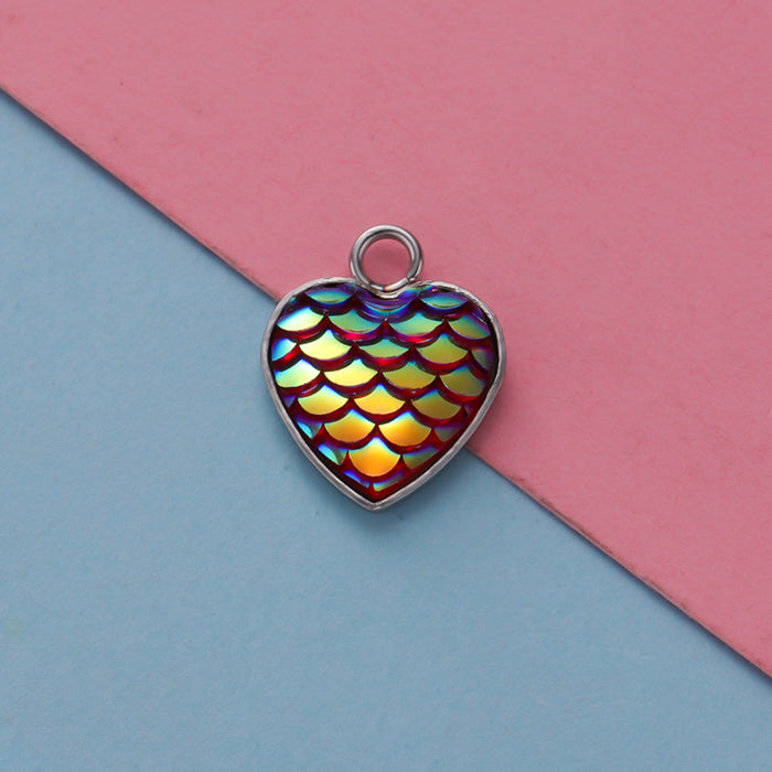 Wholesale Stainless Steel Peach Heart Resin Fish Scale Pendant 20pcs JDC-PT-MinP004