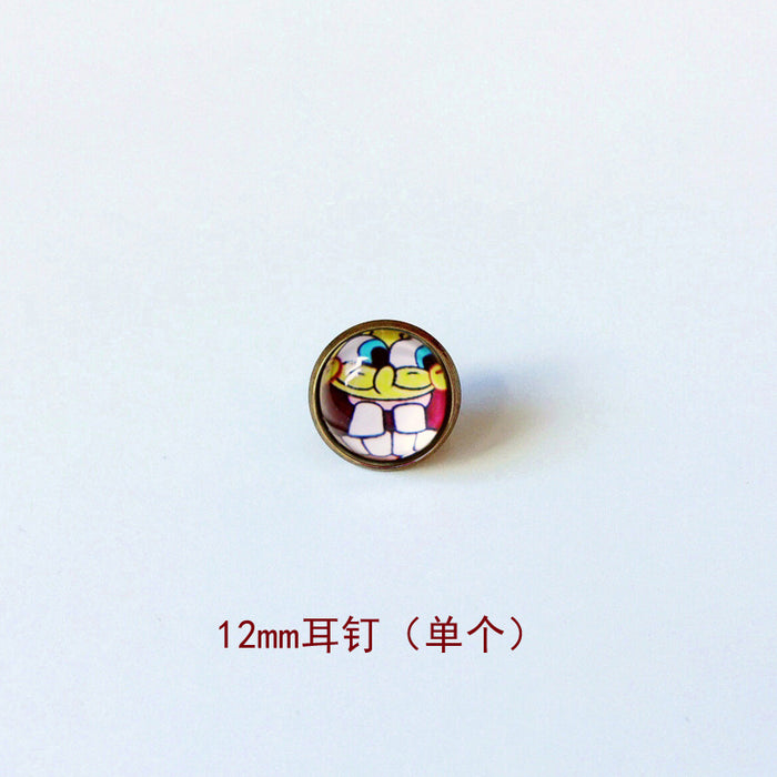 Wholesale Cartoon 12mm Metal Copper Glass Gemstone Single Stud Earrings (M) MOQ≥4 JDC-ES-Lexx005