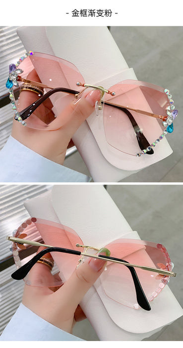 Wholesale Diamond Frameless Cut Edge Women Sunglasses UV Protection JDC-SG-ZhanH006