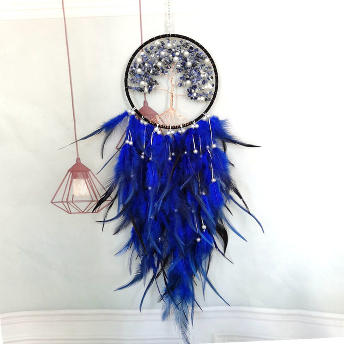 Wholesale Pink Tree of Life Gravel Feather Dreamcatcher MOQ≥2 JDC-DC-HXu002