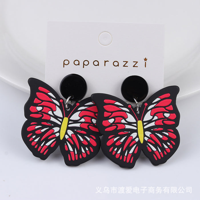 Wholesale Contrast Embossed Colorful Butterfly Print Earrings MOQ≥2 JDC-ES-DUAI029