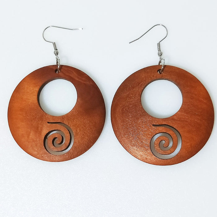 Wholesale African Collection Carved Round Wood Earrings JDC-ES-AnX016