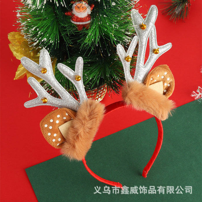 Wholesale Headband Fabric Christmas Plush Bell Bright Leather Antlers JDC-HD-XinW006