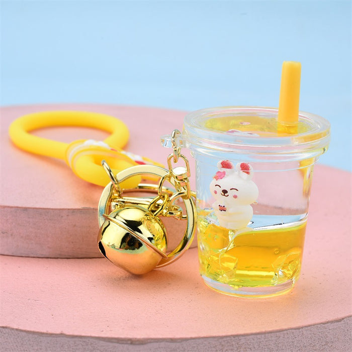 Wholesale Keychains For Backpacks zodiac rabbit into oil floating bubble tea rabbit key chain JDC-KC-YPin020