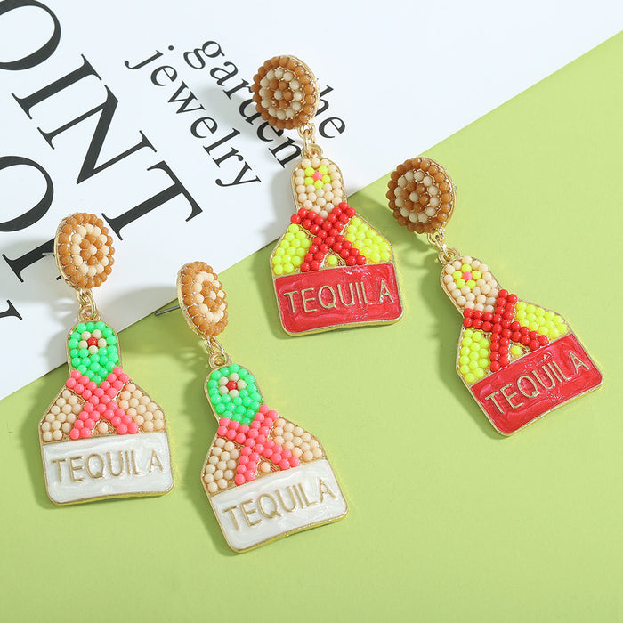 Wholesale Earrings Alloy Enamel Inlay Rice Beads Wine Bottle JDC-ES-SHIYU005