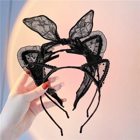 Wholesale headband cloth black lace bow cat MOQ≥2 JDC-HD-MingGe003