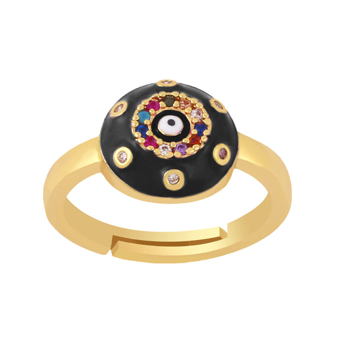 Wholesale Ring Copper Plated 18K Gold Zircon Color Enamel Devil's Eye Adjustable JDC-PREMAS-RS-018