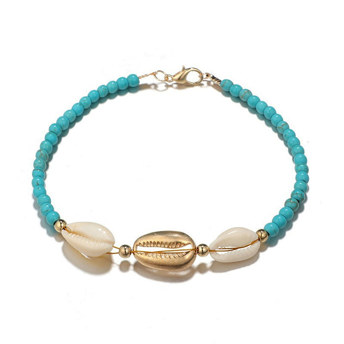 Jewelry WholesaleWholesale alloy heart-shaped eye rice bead woven shell multilayer Anklet JDC-AS-C129 Anklet 陌茗 %variant_option1% %variant_option2% %variant_option3%  Factory Price JoyasDeChina Joyas De China