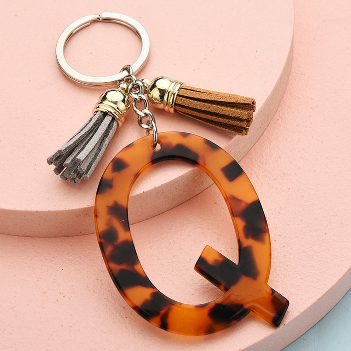 Wholesale 26 English alphabet keychain leopard pattern JDC-KC-YPin006