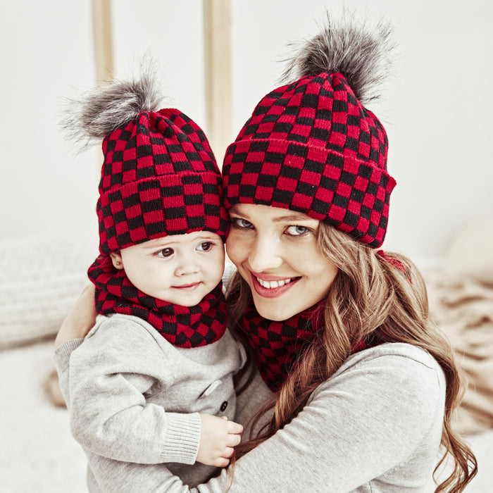 Wholesale Hat Acrylic Plaid Warm Parent-Child Knitted Hat MOQ≥2 JDC-FH-MY014