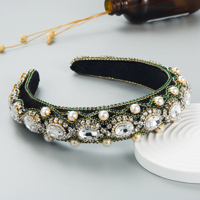 Wholesale alloy diamond inlaid pearl flannel sponge headband JDC-HD-Heim017