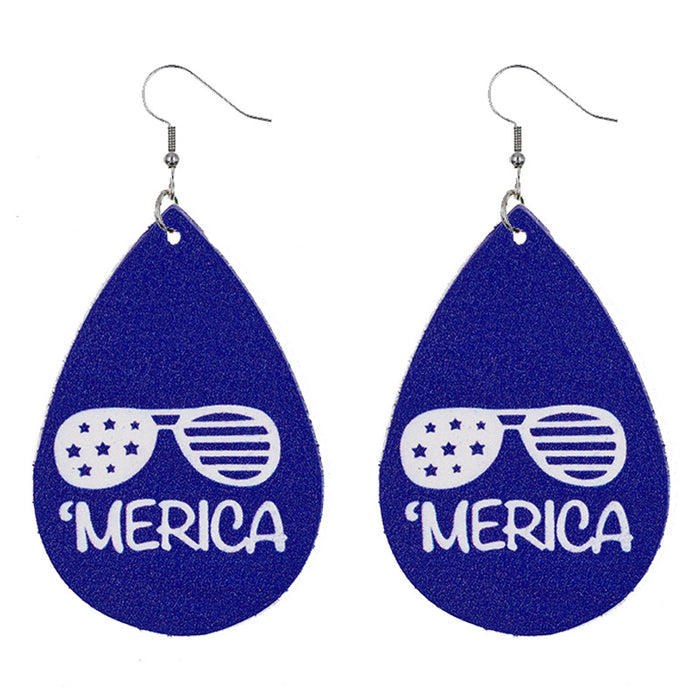 Wholesale 4th of July American Flag Leather Earrings Pentagram Independence Day Double Sided Print JDC-ES-Chengy020