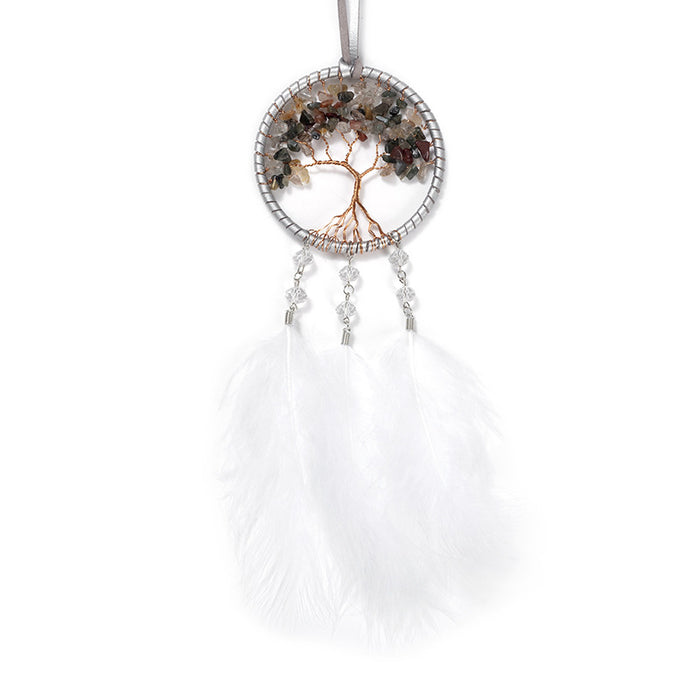 Jewelry WholesaleWholesale Tree of Life Feather Crystal Gravel Iron Ring Car Hanging Dreamcatcher MOQ≥2 JDC-DC-MGu020 Dreamcatcher 梦罟 %variant_option1% %variant_option2% %variant_option3%  Factory Price JoyasDeChina Joyas De China