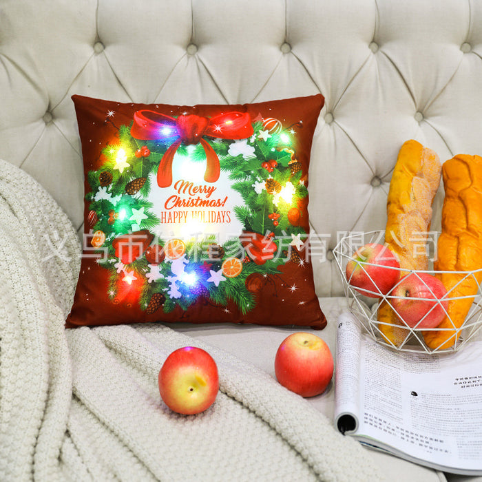 Wholesale Christmas LED Lights Short Plush Printed Pillowcase JDC-PW-Yichen020