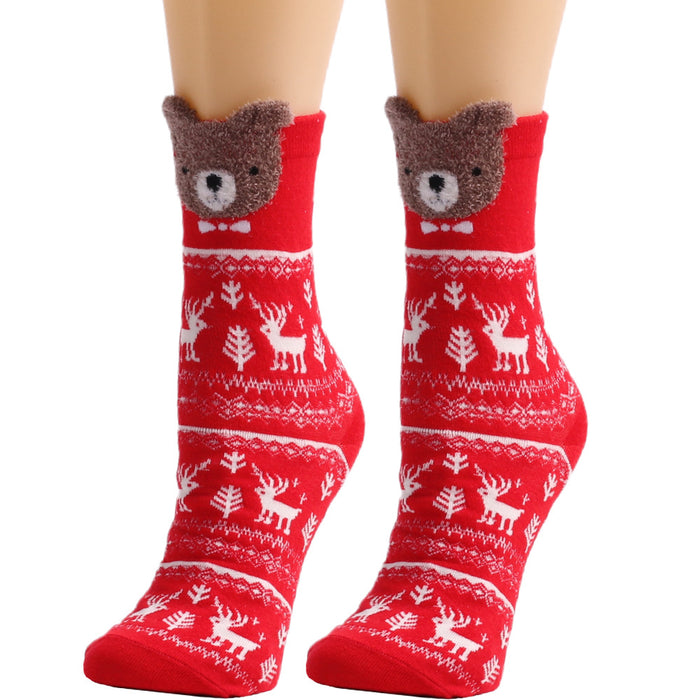 Wholesale Socks Polyester Stretch Silk Christmas Elk Stockings MOQ≥3 JDC-SK-XQ010