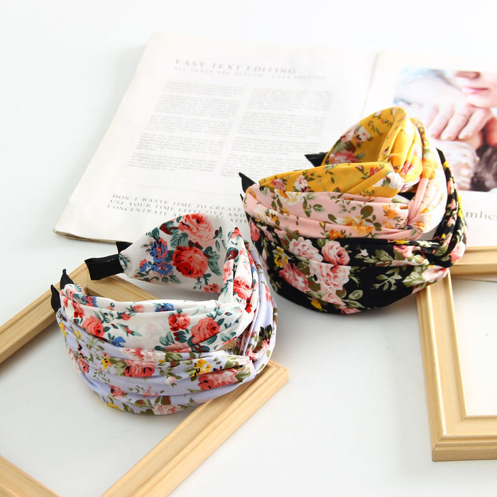 Wholesale cloth floral headband wide-brimmed cross knotted forest sweet JDC-HD-tengZ002