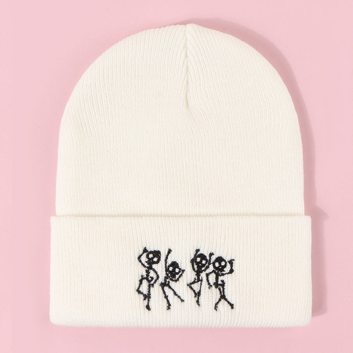 Wholesale Hat Wool Winter Warm Outdoor Embroidery Dancing Skull Knitted Hat MOQ≥2 JDC-FH-TangQ003