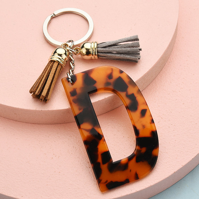 Wholesale 26 English alphabet keychain leopard pattern JDC-KC-YPin006