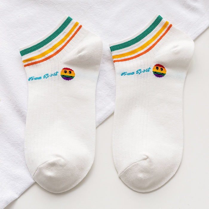 Wholesale socks women's socks rainbow smiley cute spring and summer thin section JDC-SK-CYu004