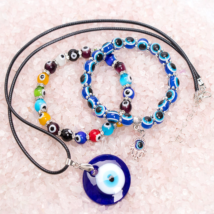 Wholesale Devil's Eye Glass Necklace Pendant Blue Eyes Glass Colorful Bracelet MOQ≥2 JDC-BT-HuoM006