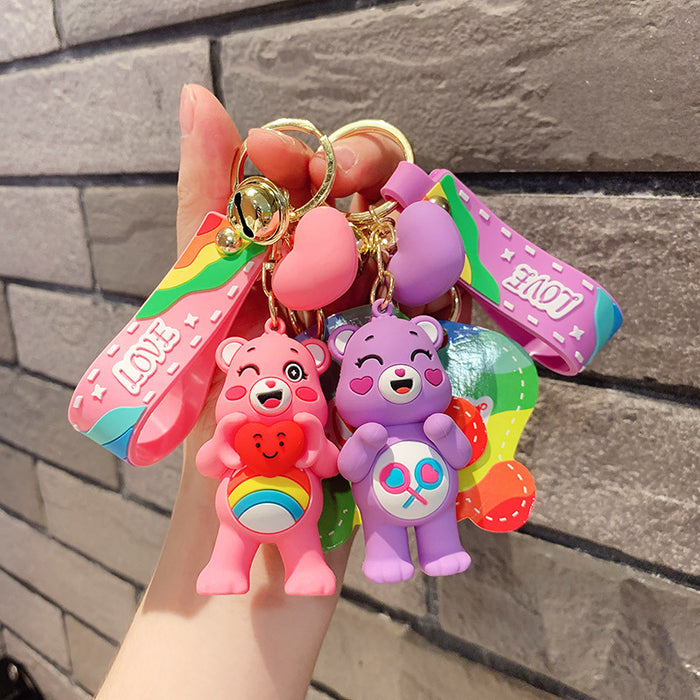 Wholesale Cartoon PVC Silicone Rainbow Bear Keychain (M) JDC-KC-JCai024