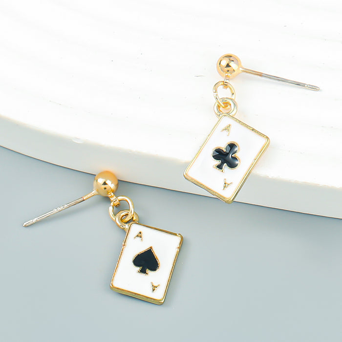 Wholesale alloy drip oil playing card A earrings girl heart MOQ≥2 JDC-ES-jiul002