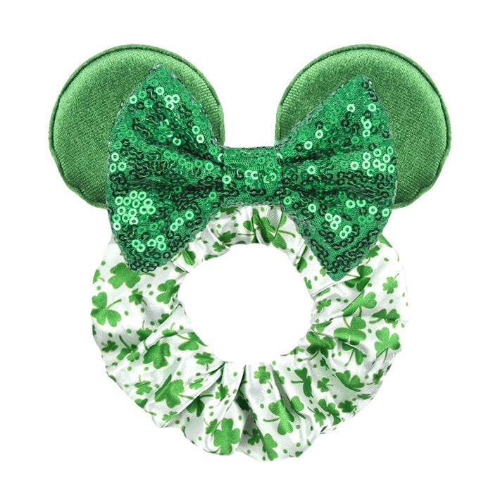 Wholesale festive decoration large intestine hair tie green clover children's flannel (M) MOQ≥5 JDC-HS-ZheZe001