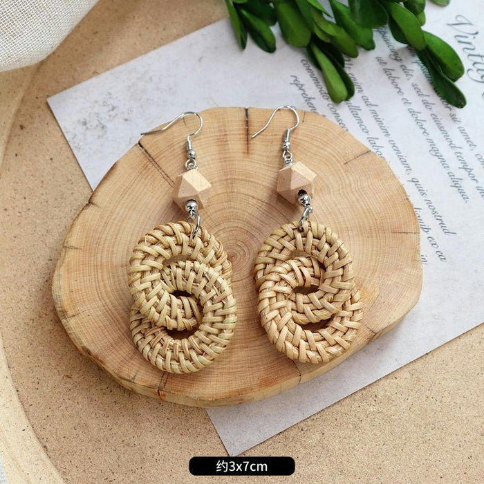 Jewelry WholesaleWholesale Summer Boho Vintage Straw Rattan Braided Earrings JDC-ES-Luox003 Earrings 洛湘 %variant_option1% %variant_option2% %variant_option3%  Factory Price JoyasDeChina Joyas De China