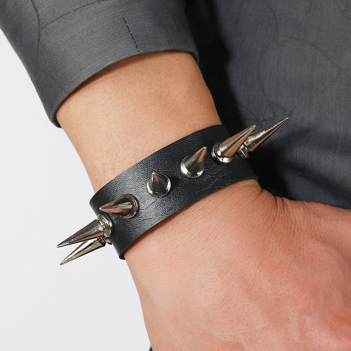 Wholesale Bracelet Artificial Leather Single Row Spike Punk Style Men's Bracelet JDC-BT-PK026