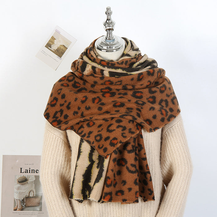 Wholesale Scarf imitation cashmere leopard print color printing shawl thickened winter warm JDC-SF-XJY003