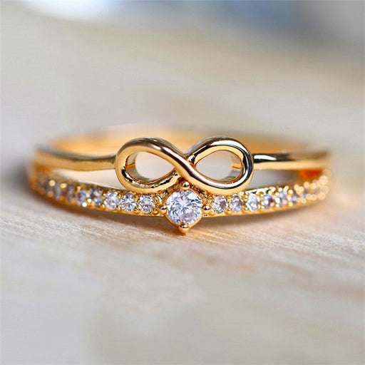 Jewelry WholesaleWholesale Word 8 Infinity Plated 14k Gold Alloy Rhinestone Ring JDC-RS-JiuN003 Rings 玖诺 %variant_option1% %variant_option2% %variant_option3%  Factory Price JoyasDeChina Joyas De China