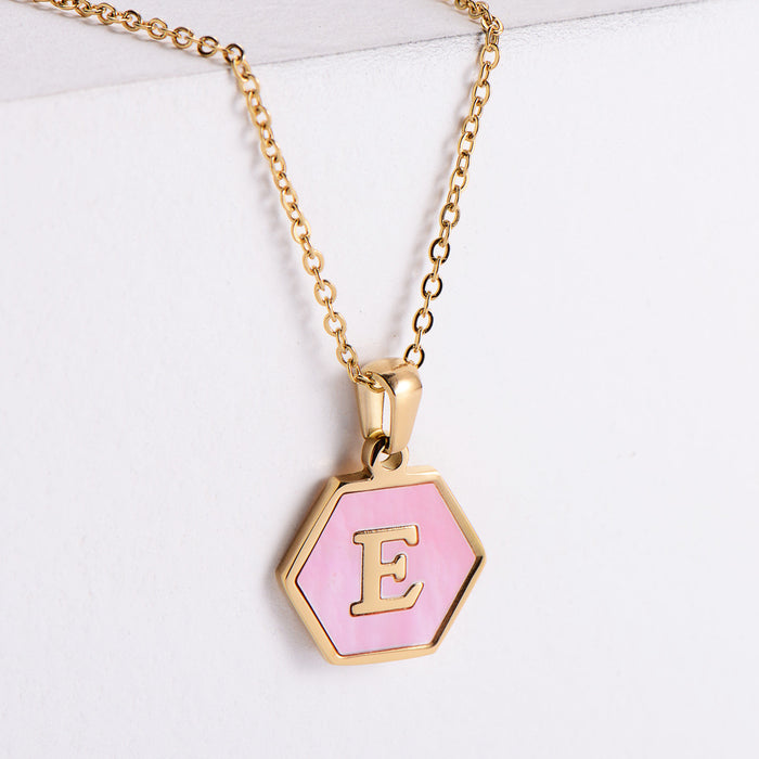 Jewelry WholesaleWholesale stainless steel hexagon shell letter necklaces JDC-NE-Aimi019 necklaces 爱米 %variant_option1% %variant_option2% %variant_option3%  Factory Price JoyasDeChina Joyas De China