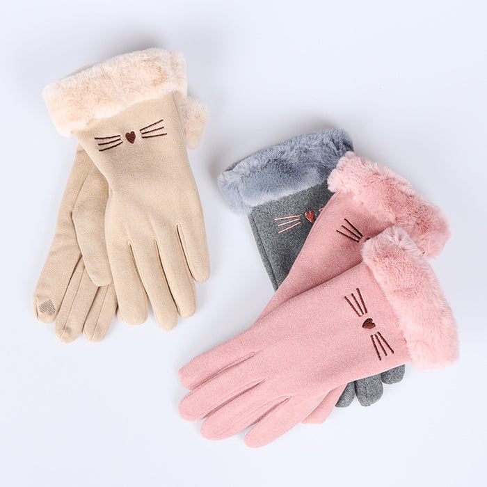 Wholesale Gloves De Velvet Cute Cat Face Outdoor Touch Screen MOQ≥2 JDC-GS-QiF005