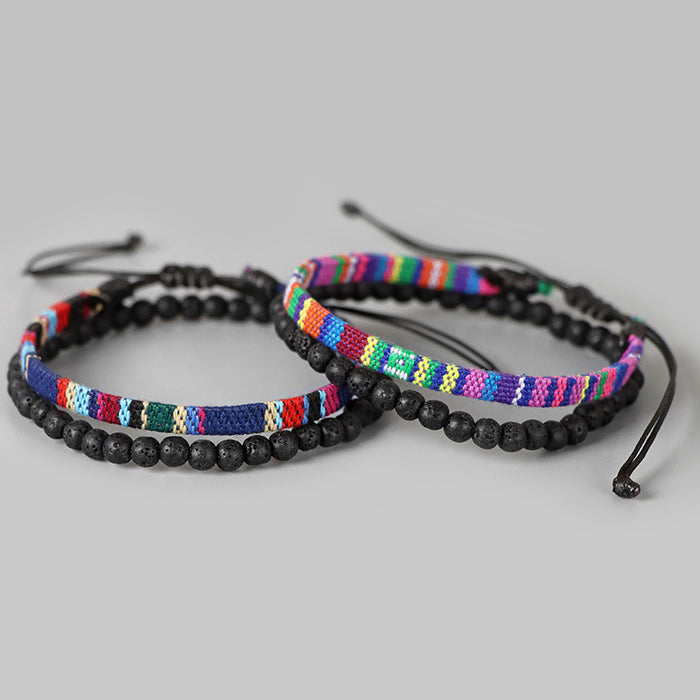 Wholesale Braided Lava Volcanic Stone Combination Vintage Fabric Bracelet JDC-BT-RuiZ002