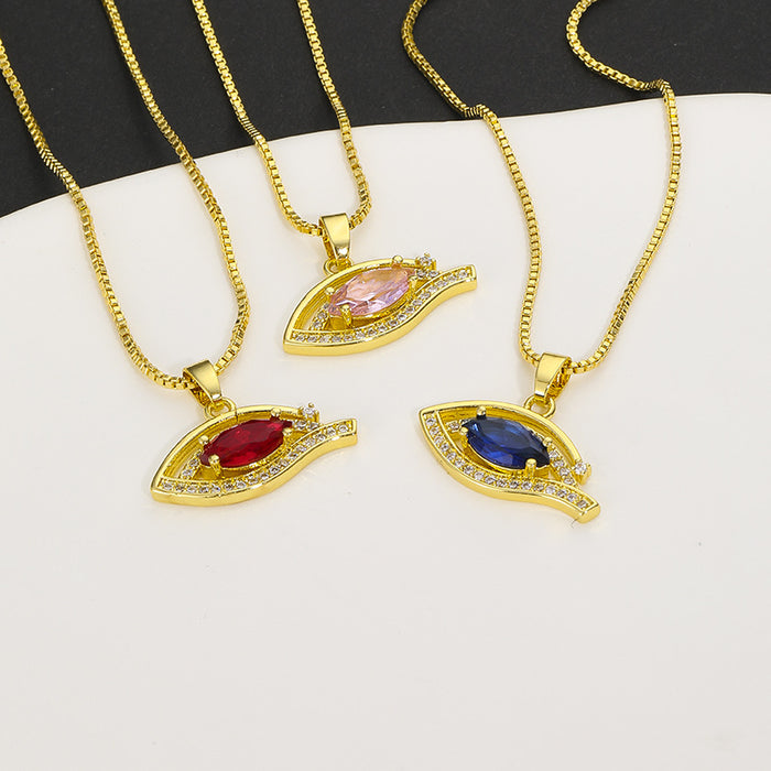 Wholesale colorful zircon fashion niche retro evil eye necklace JDC-NE-DRY004