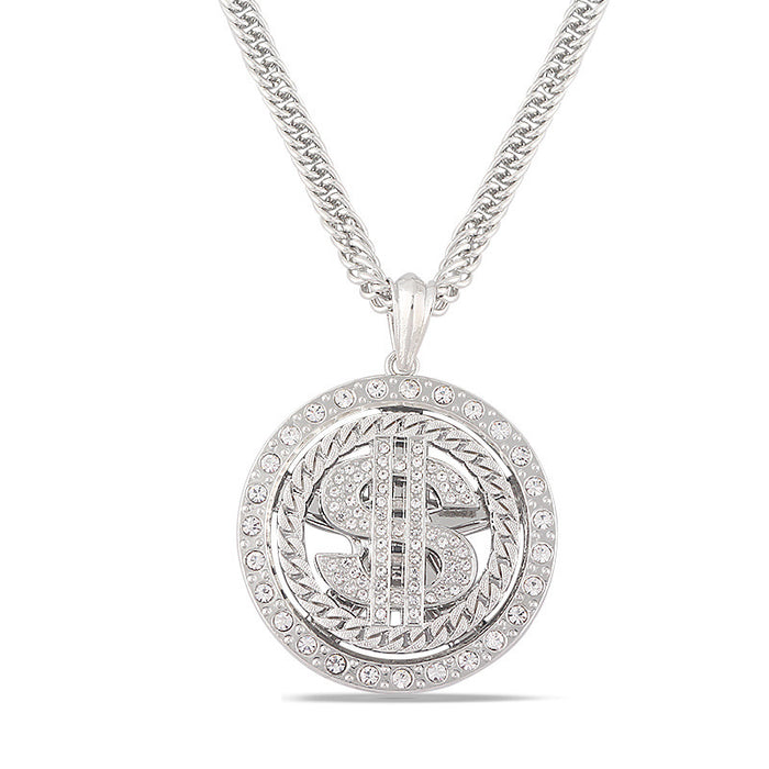 Jewelry WholesaleWholesale Hip Hop Rhinestone Dollar Rotary Alloy Necklace JDC-NE-MM001 Necklaces 慕名 %variant_option1% %variant_option2% %variant_option3%  Factory Price JoyasDeChina Joyas De China