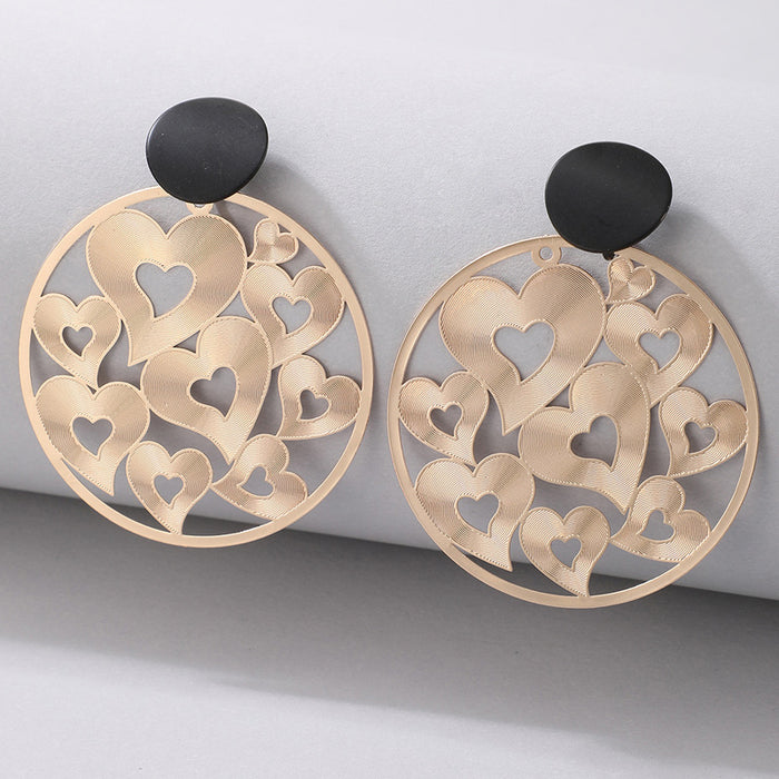 Wholesale Earrings Alloy Exaggerated Circle Hollow Carved Gold MQO≥2 JDC-ES-lingg017